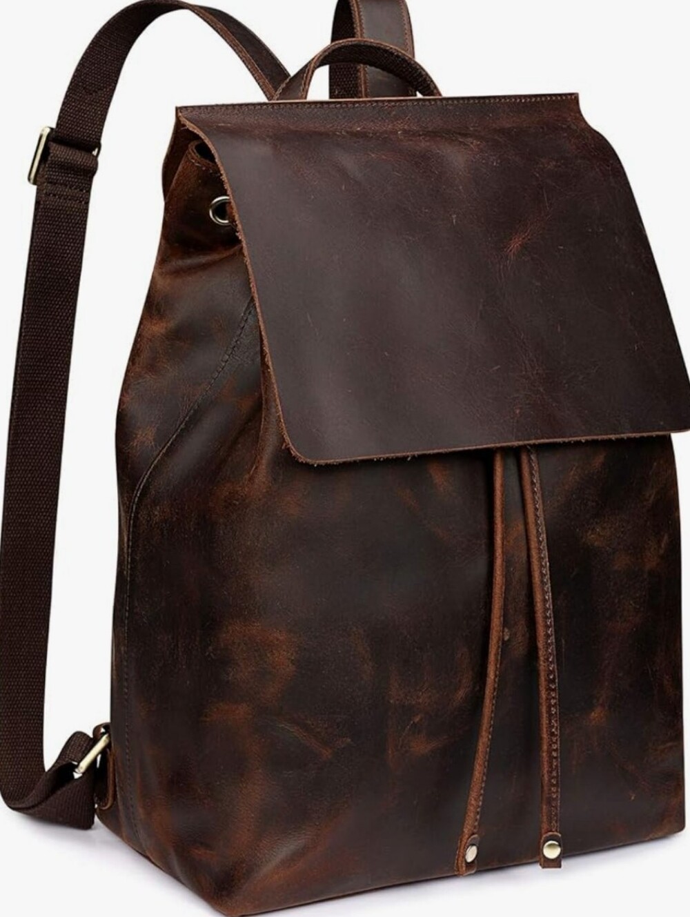 S-Zone Cowhide Rustic Leather Dark Brown Backpack Rucksack Luggage Sleeve Travel